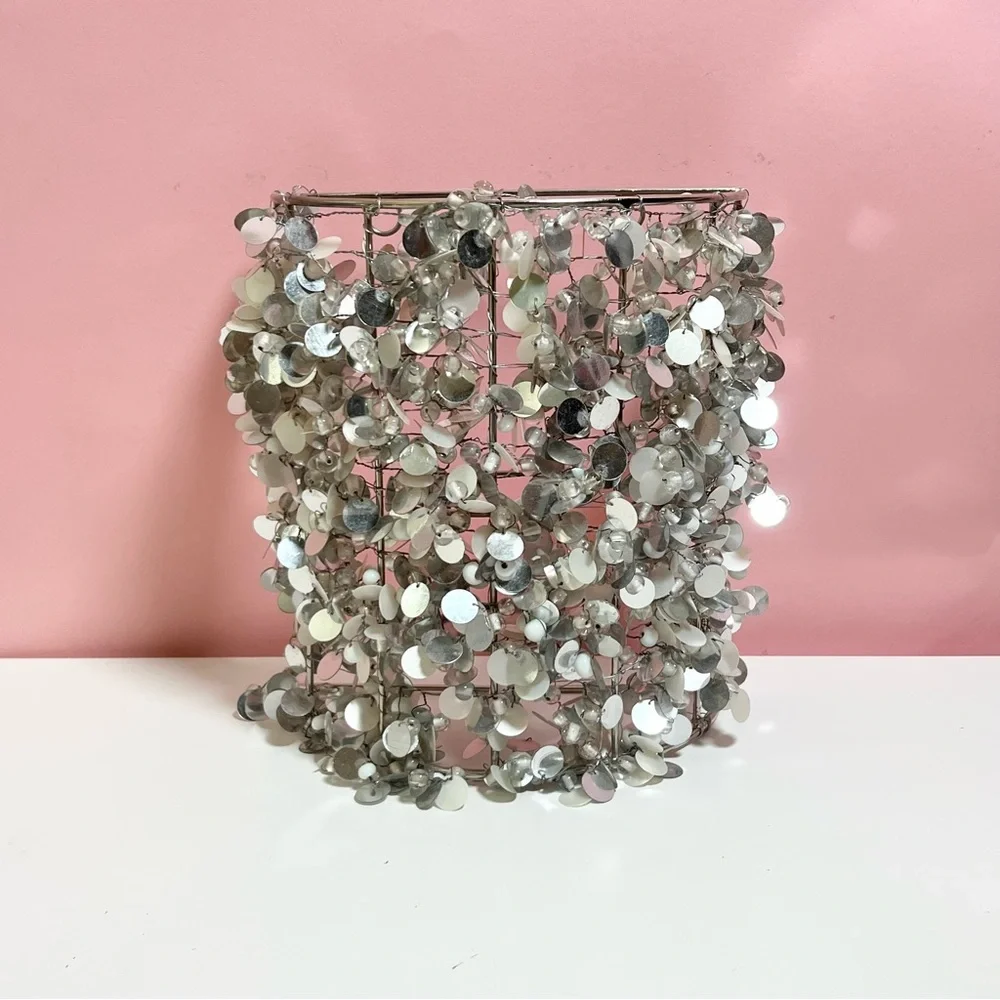 Vintage Y2K 2000s mcbling silver sequins candle holder